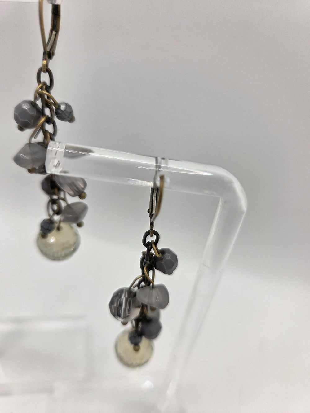 Cookie Lee Gray Bead Crystal Dangle Drop Earrings - Picture 4 of 10